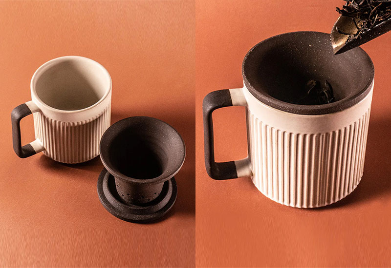 直紋泡茶杯550ml-粉引白（杯、茶濾內膽、蓋子三件式）